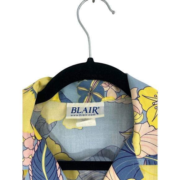 Vtg Blair Women's Shirt Floral Short Sleeve Small Button Up Blue Yellow Tropical - Picture 4 of 9